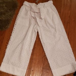 J Crew White Eyelet Wide leg Pants, NWT